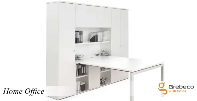 Imagen Puesto home office con armarios altos y mesa 