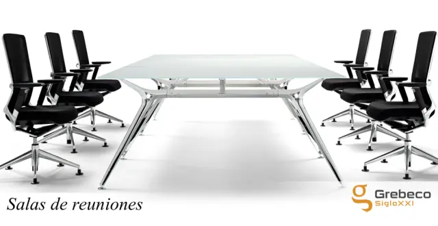 Imagen Mesa de reunin estructura pulida y tapa en vidrio blanco