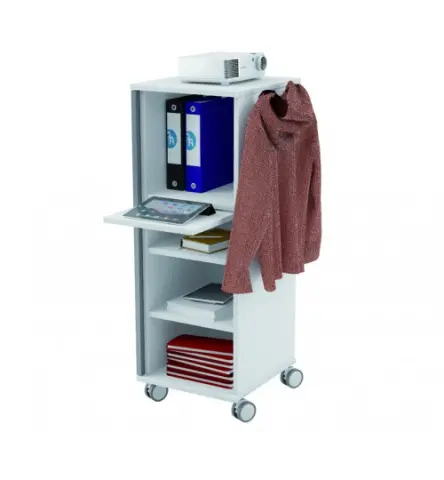 Imagen Mueble móvil multifuncional caddy con estantes color gris.