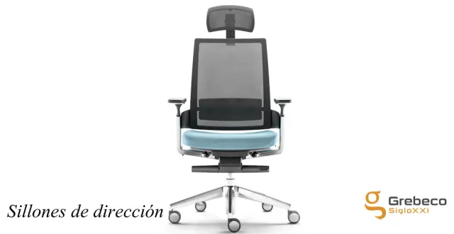 Imagen Silla giratoria 360 con cabezal, respaldo y asiento tapizado en piel. Brazos 4d trasla.