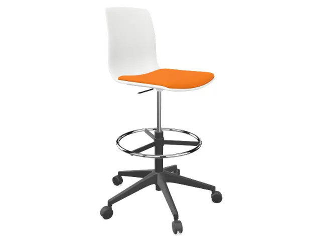 Imagen Taburete giratorio base negra , respaldo polipropileno y asiento tapizado M.
